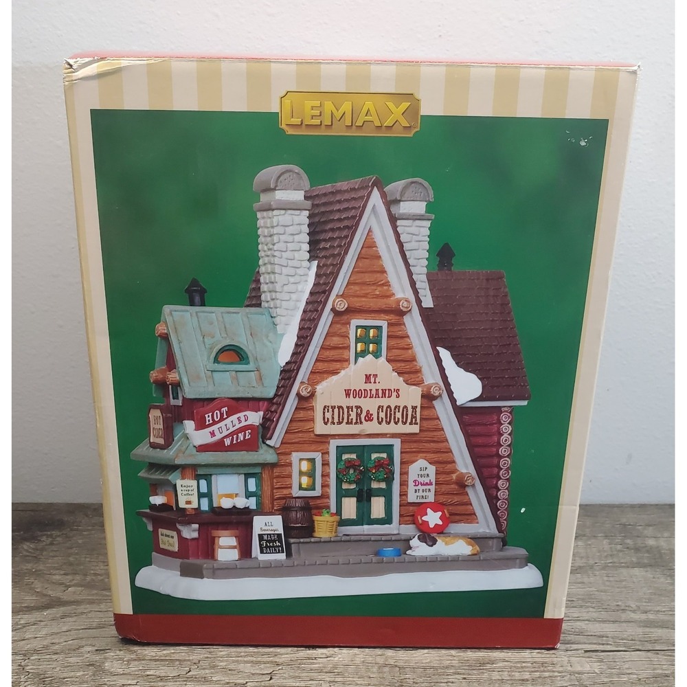 Lemax Lighted Winter Village Mt. Woodland's Cider & Cocoa w/ Box Cozy Chalet
